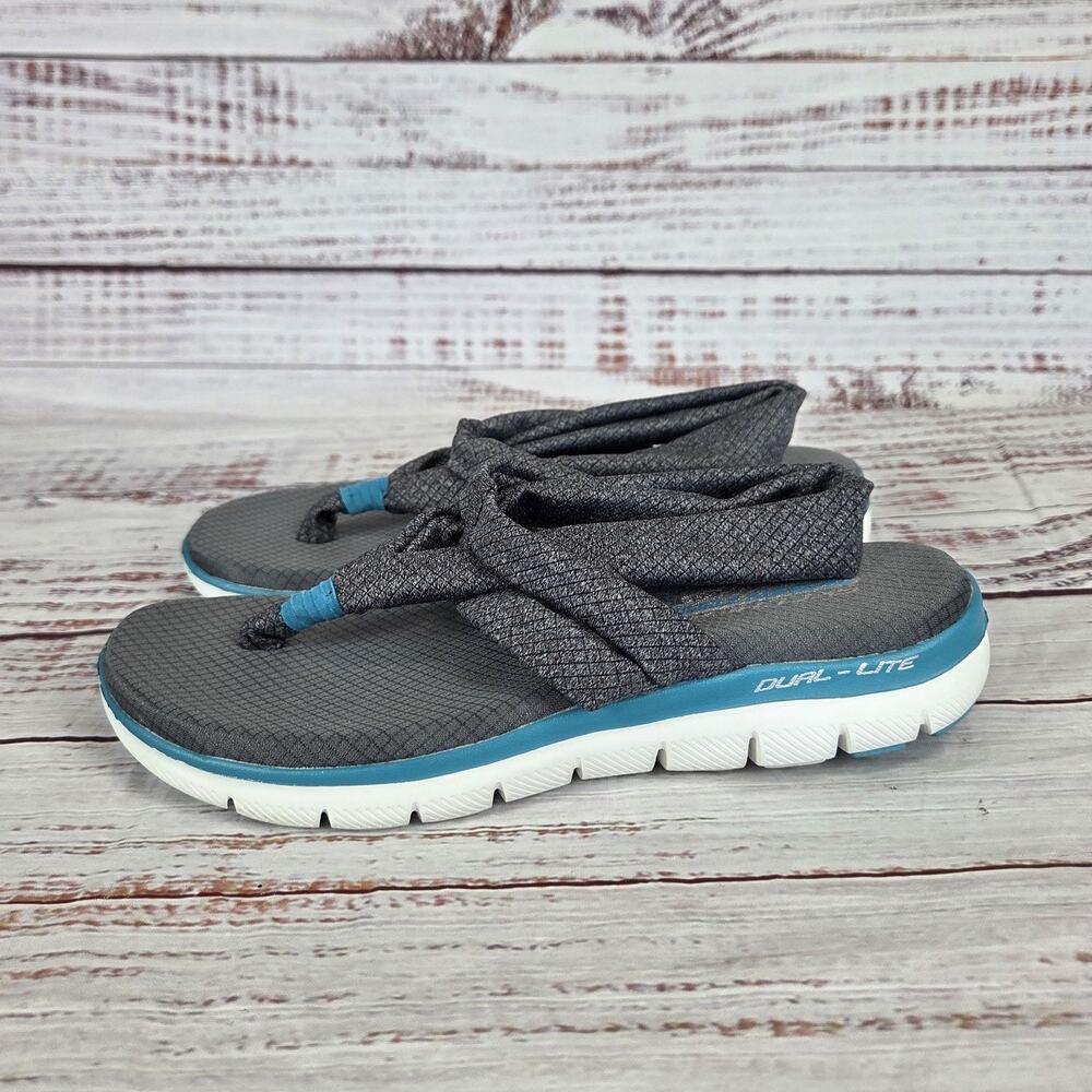 Skechers Shoes Womens 8 Dual Lite Memory Foam Gel Flip Flop Sandals Summer Vibes